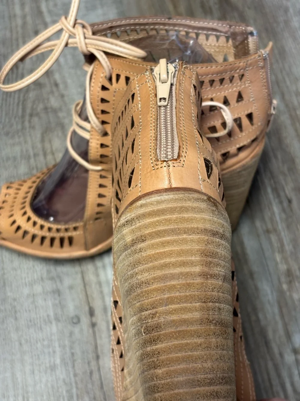 Jeffrey Campbell Rodillo Lace-Up Cutout Wedge Sandals in Nude